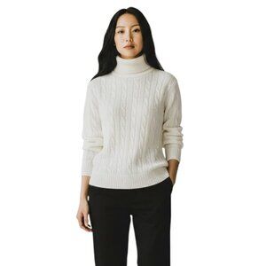 Ralph Lauren Black Label 100% Cotton Cable Knit Turtleneck Sweater White Size M